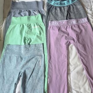 Gymshark Mint, Lilac, and Gray Legging Set